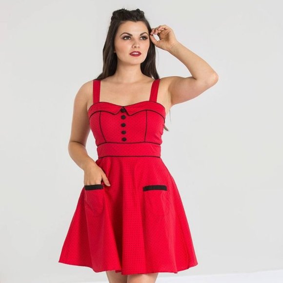 Hell Bunny Red dress with polka dots - 3X - Picture 2 of 5